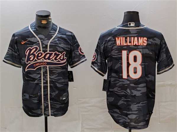 Men%27s Chicago Bears #18 Caleb Williams Grey Camo With Patch Cool Base Stitched Baseball Jersey
